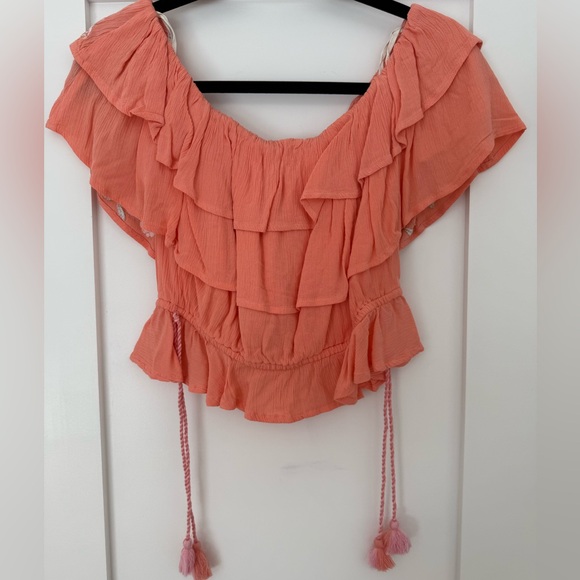 Boho Embroidered Ruffle Peasant Top Tassel Blouse NWT - Picture 2 of 5